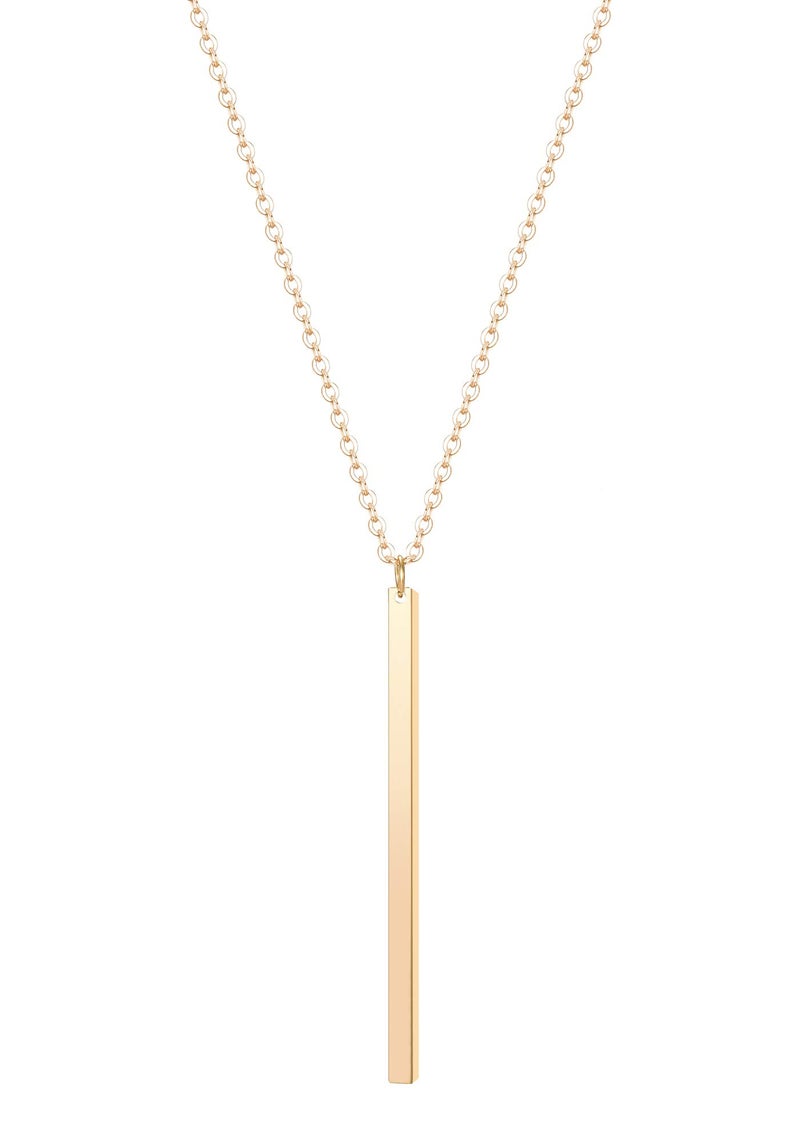 CULOVITY Simple Bar Pendant Necklace Long Lariat Chain for Women, 2.4" Pendant 35" Chain 1Pcs - Image 1